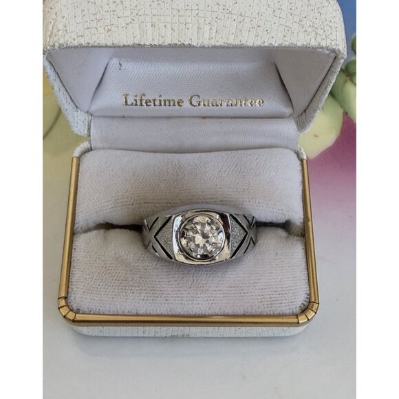 Vintage MCM Vargas Mens Sterling Ring Sz 12.5 Clear Spinel stone 13.5 grams